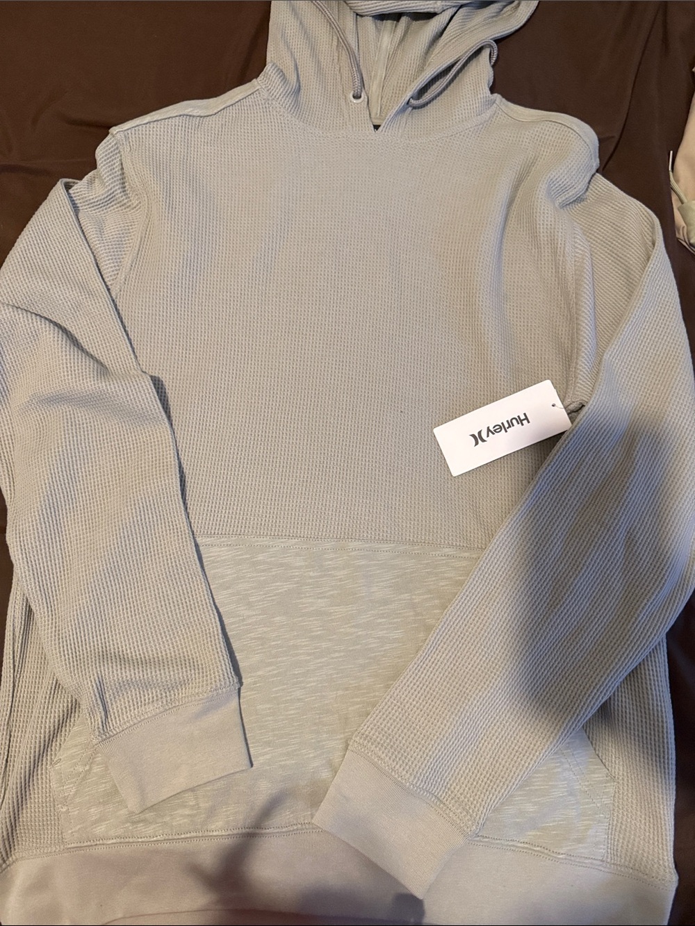Hurley Men's Light Gray Waffle-Knit Hooded Pullover Small